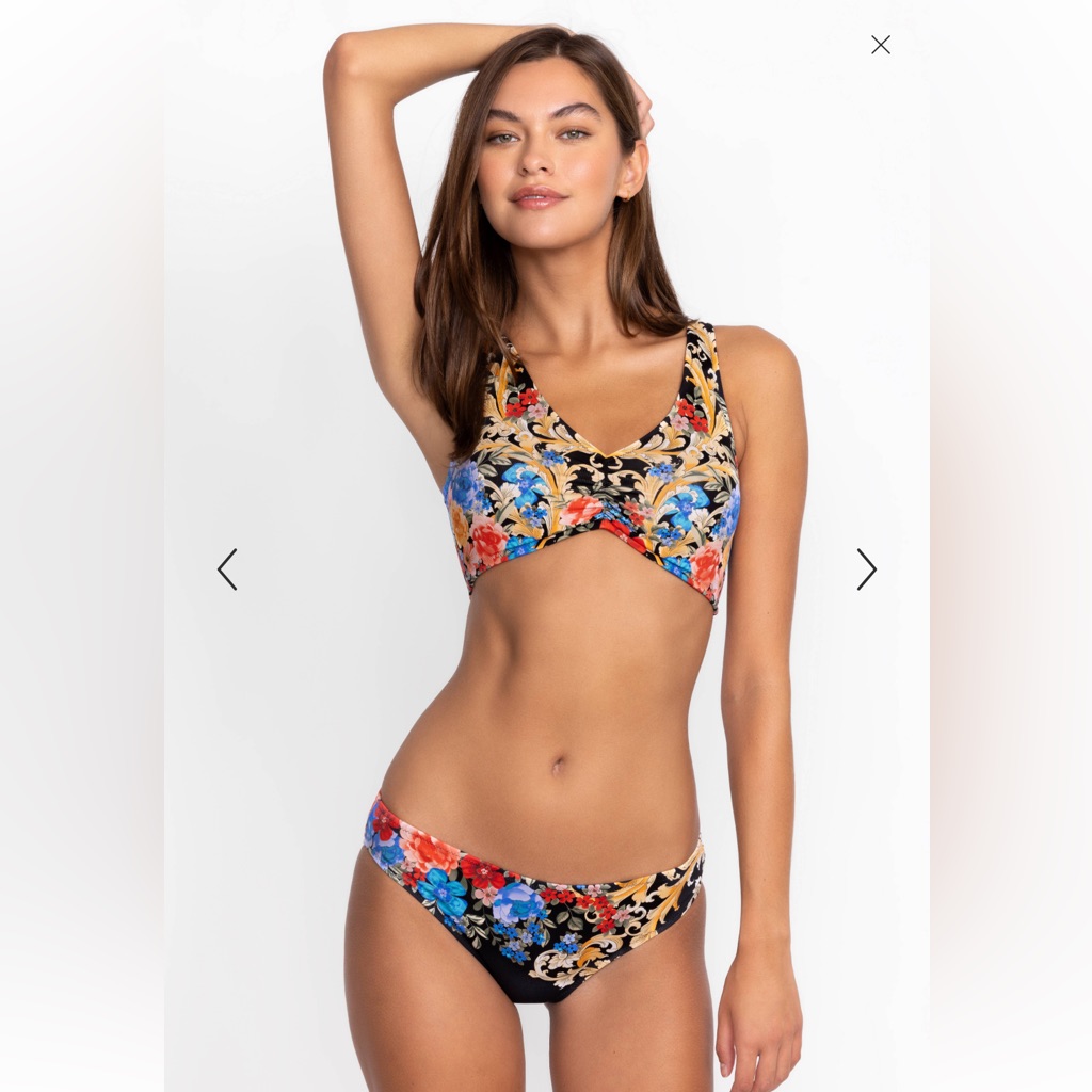 Johnny Was Black Royal Ruched Bikini Set Black Floral Print Size Small Nwt